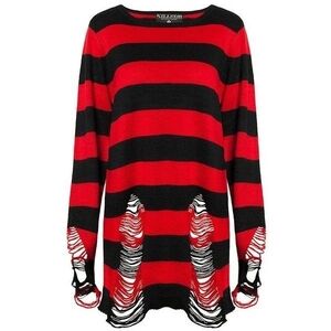 Killstar Krueger Knit Sweater Top Black Red Stripe